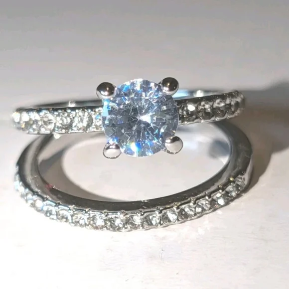 Women's 3 Ct Round Princess Cut Lab-created Diamond Engagement Duo Ring Set Sz 7 - Picture 4 of 17